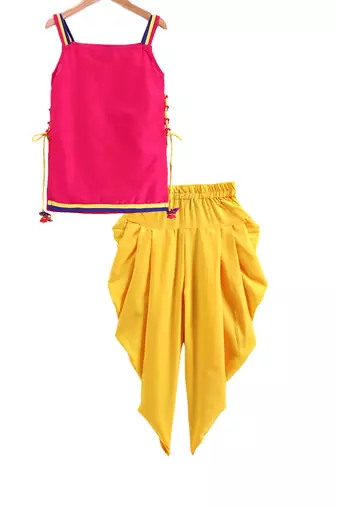 Twisha girls sleeveless top with dhoti-pink & yellow