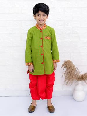 Twisha boys full sleeve kurta & dhoti pant set- green & red 1