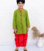 Twisha boys full sleeve kurta & dhoti pant set- green & red