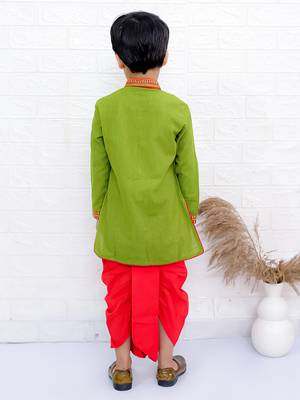 Twisha boys full sleeve kurta & dhoti pant set- green & red 2
