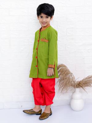 Twisha boys full sleeve kurta & dhoti pant set- green & red 3
