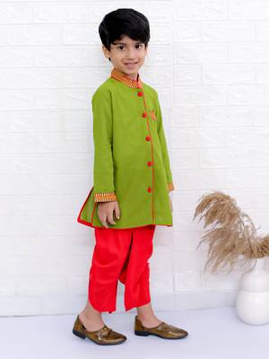 Twisha boys full sleeve kurta & dhoti pant set- green & red 4