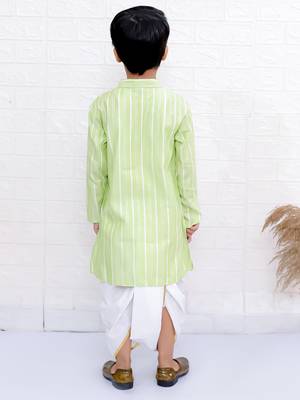Twisha boys full sleeve kurta & dhoti pant set - yellow & off white 2
