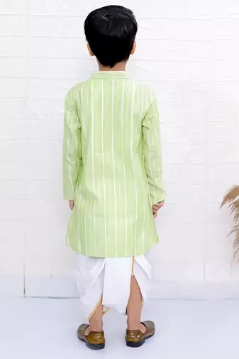 Twisha boys full sleeve kurta & dhoti pant set - yellow & off white