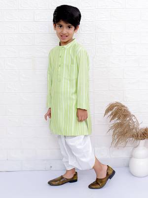 Twisha boys full sleeve kurta & dhoti pant set - yellow & off white 3
