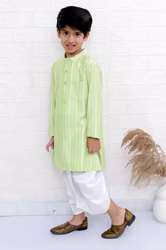 Twisha boys full sleeve kurta & dhoti pant set - yellow & off white