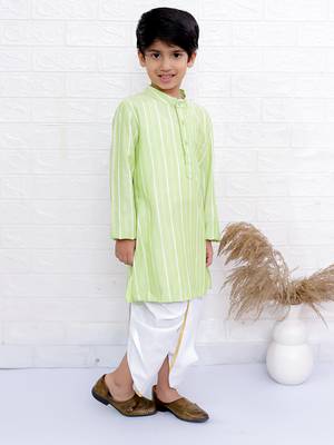 Twisha boys full sleeve kurta & dhoti pant set - yellow & off white 4