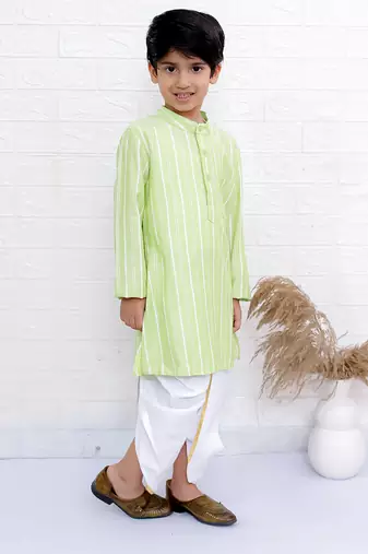 Twisha boys full sleeve kurta & dhoti pant set - yellow & off white