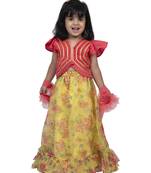 Twisha round neck sleeveless top with ghaghra-coral yelllow