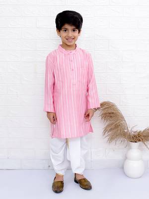 Twisha boys full sleeve kurta & dhoti pant set- baby pink & off white 1