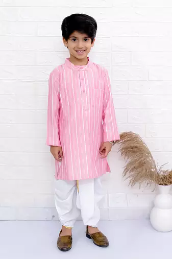 Twisha boys full sleeve kurta & dhoti pant set- baby pink & off white