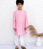 Twisha boys full sleeve kurta & dhoti pant set- baby pink & off white