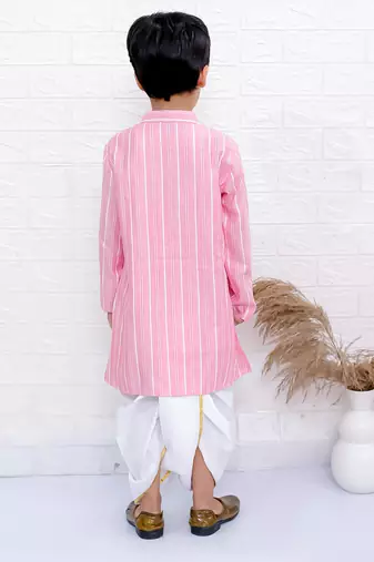 Twisha boys full sleeve kurta & dhoti pant set- baby pink & off white