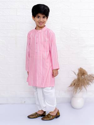 Twisha boys full sleeve kurta & dhoti pant set- baby pink & off white 3