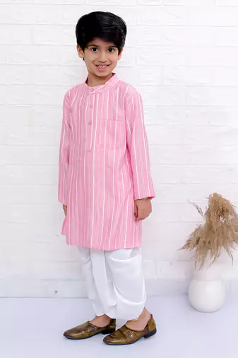 Twisha boys full sleeve kurta & dhoti pant set- baby pink & off white