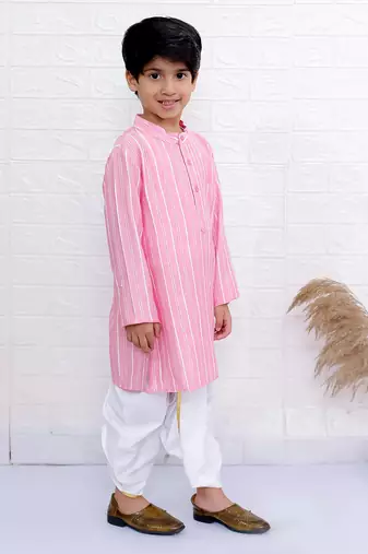 Twisha boys full sleeve kurta & dhoti pant set- baby pink & off white