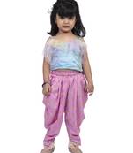 Twisha round neck frilled sleeveless top with dhoti-powder blue pink