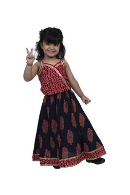 Twisha girls frill sleeveless cotton zigzag top with chania-red & blue 1
