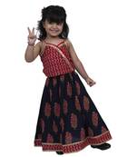 Twisha girls frill sleeveless cotton zigzag top with chania-red & blue