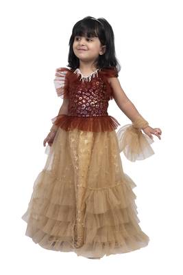 Twisha halter frilled top with  layered ghaghra-maroon and beige 3