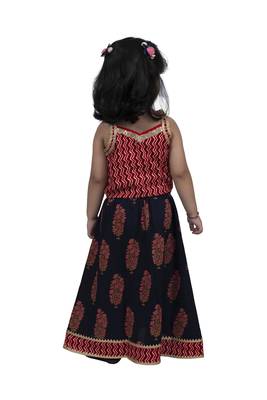Twisha girls frill sleeveless cotton zigzag top with chania-red & blue 2