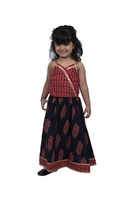 Twisha girls frill sleeveless cotton zigzag top with chania-red & blue 3