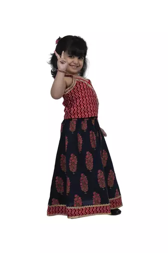 Twisha girls frill sleeveless cotton zigzag top with chania-red & blue