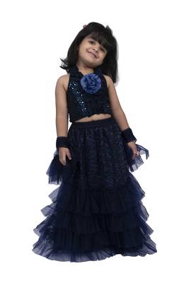 Twisha girls frill halter neck top with frilled ghaghra-navy blue 1
