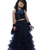 Twisha girls frill halter neck top with frilled ghaghra-navy blue