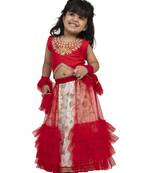Twisha girls sleeveless embroidered top wit chania - red & offwhite