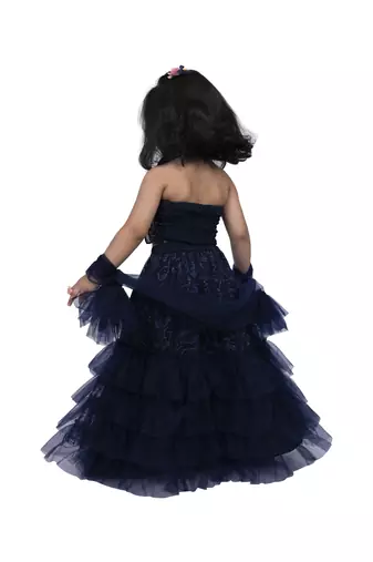Twisha girls frill halter neck top with frilled ghaghra-navy blue