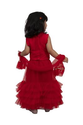 Twisha girls sleeveless embroidered top wit chania - red & offwhite 2