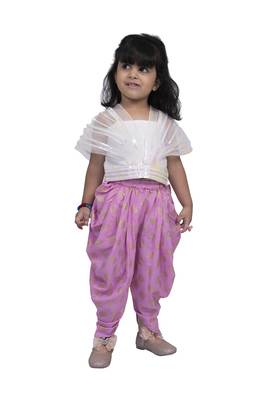 Twisha strappy draped top with dhoti-white and pink 1
