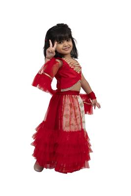 Twisha girls sleeveless embroidered top wit chania - red & offwhite 3