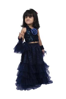 Twisha girls frill halter neck top with frilled ghaghra-navy blue 4