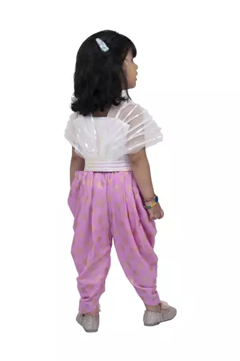 Twisha strappy draped top with dhoti-white and pink