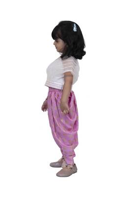Twisha strappy draped top with dhoti-white and pink 3