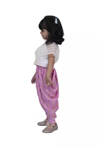 Twisha strappy draped top with dhoti-white and pink