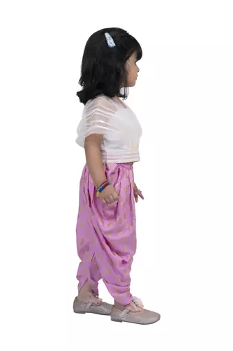 Twisha strappy draped top with dhoti-white and pink