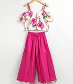 twisha fashionble printed cold shoulder top with net sharara -white & pink