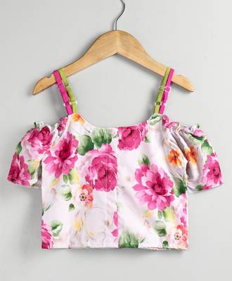 twisha fashionble printed cold shoulder top with net sharara -white & pink 2