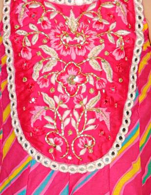 Twisha girls cotton leheria print embroidered top with designer dhoti - pink & green 5