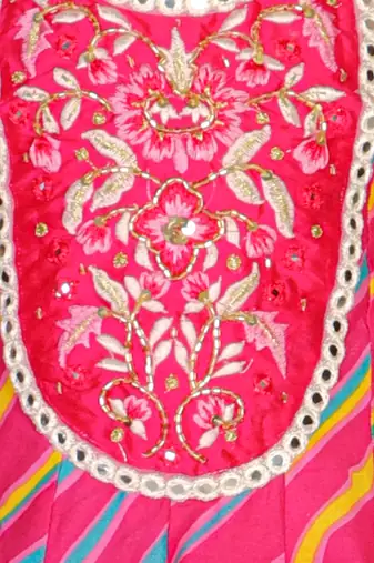 Twisha girls cotton leheria print embroidered top with designer dhoti - pink & green