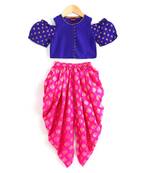 Twisha girls cold shoulder top & printed dhoti pants - blue & pink