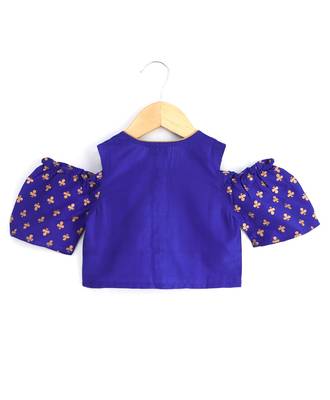 Twisha girls cold shoulder top & printed dhoti pants - blue & pink 2