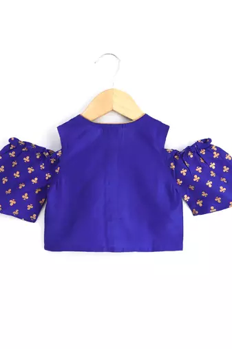 Twisha girls cold shoulder top & printed dhoti pants - blue & pink