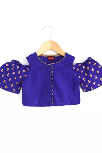 Twisha girls cold shoulder top & printed dhoti pants - blue & pink