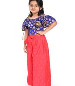 Twisha stylish brocade frill sleevele boat neck choli with jaquard palazzos -blue