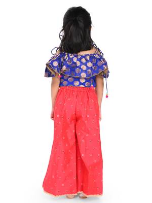 Twisha stylish brocade frill sleevele boat neck choli with jaquard palazzos -blue 2