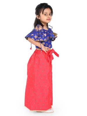 Twisha stylish brocade frill sleevele boat neck choli with jaquard palazzos -blue 3
